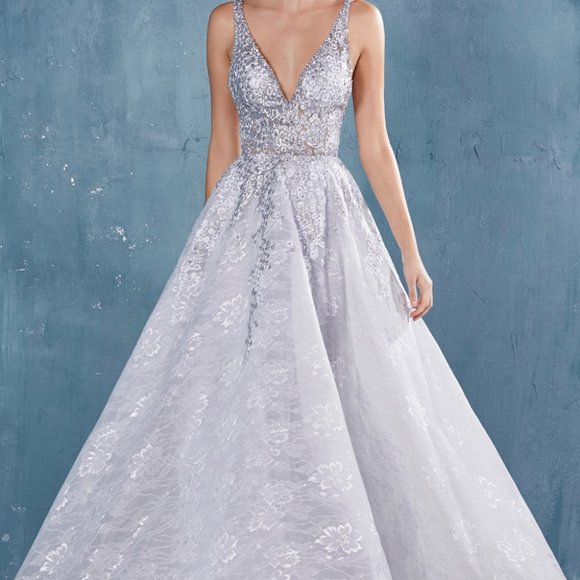 V-neck Lace Ballgown With Criss Cross Back ALA0964 - Picture 4 of 5